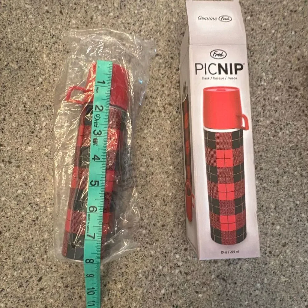 FRED PicNip Flask Retro Thermos Plaid Tartan Print *NEW*